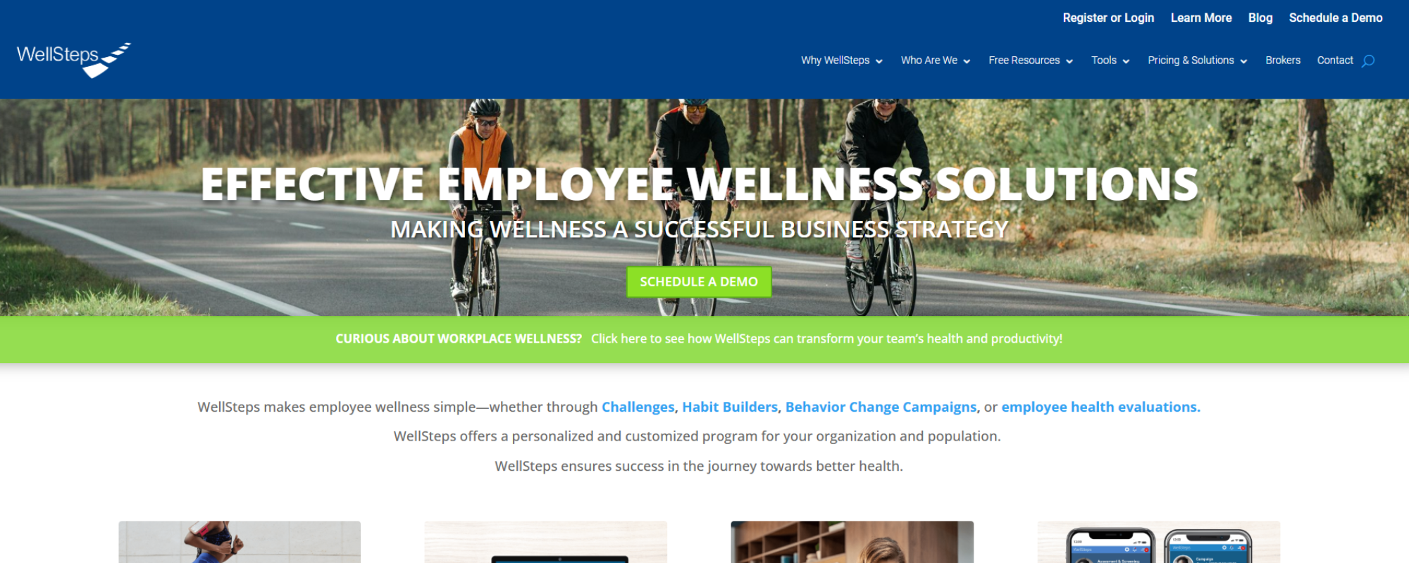 Best Wellness Platforms for Employers, WellSteps homepage showing employee wellness programs with challenges