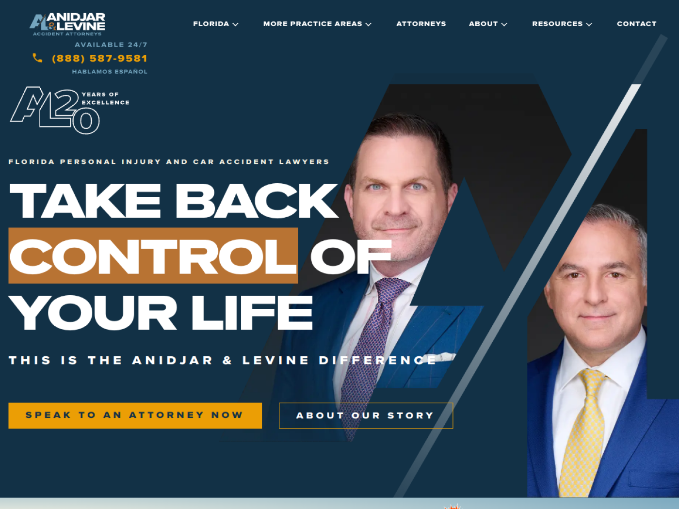 Anidjar & Levine homepage, Florida car accident law firms