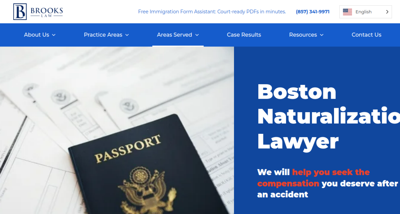 Brooks Law Firm Boston naturalization lawyer page, Boston citizenship attorneys