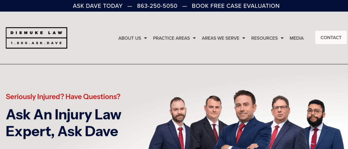 Dismuke Law homepage, Polk County car accident law firms