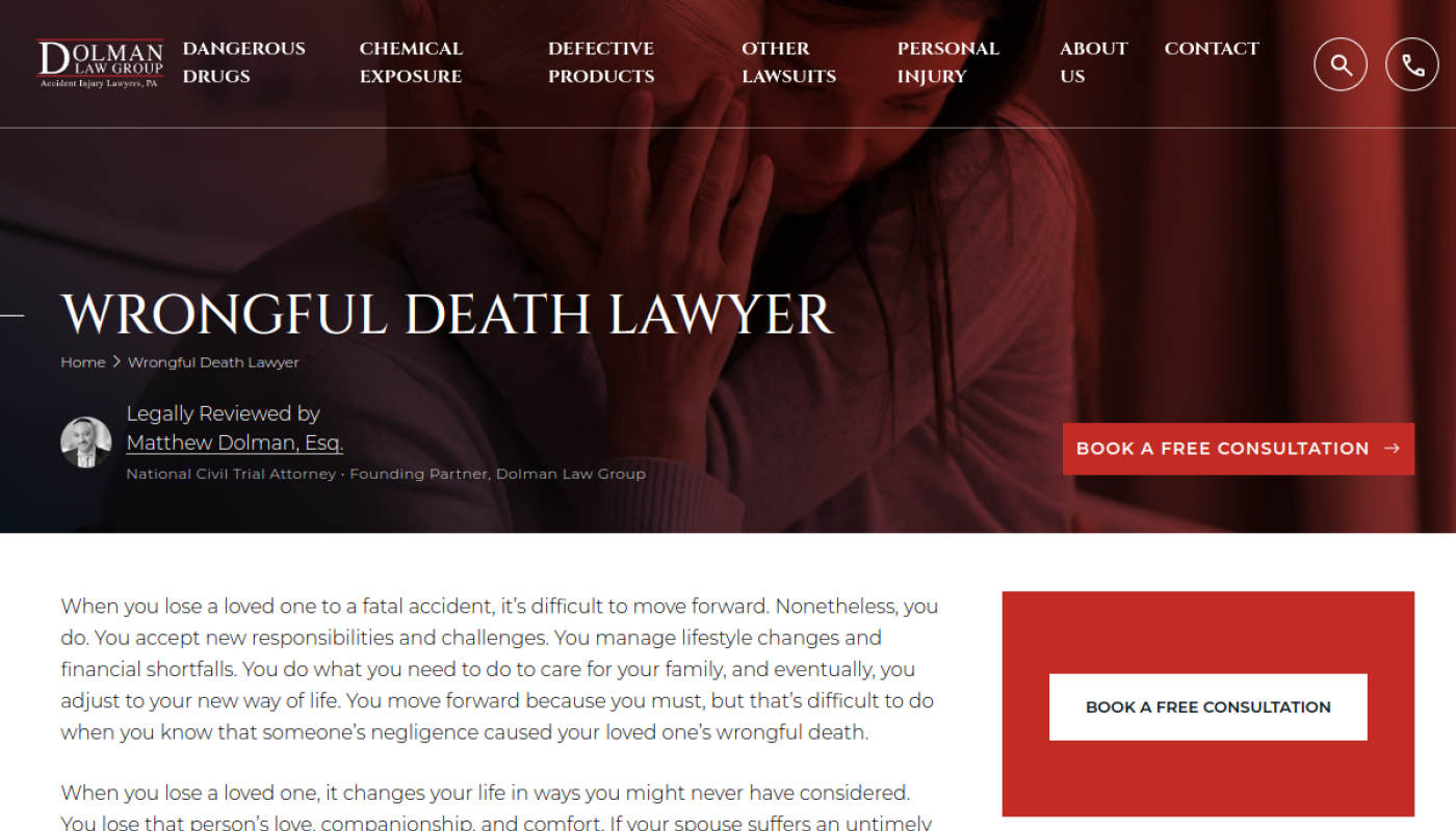 Dolman Law Group wrongful death lawyer page, Florida wrongful death law firms