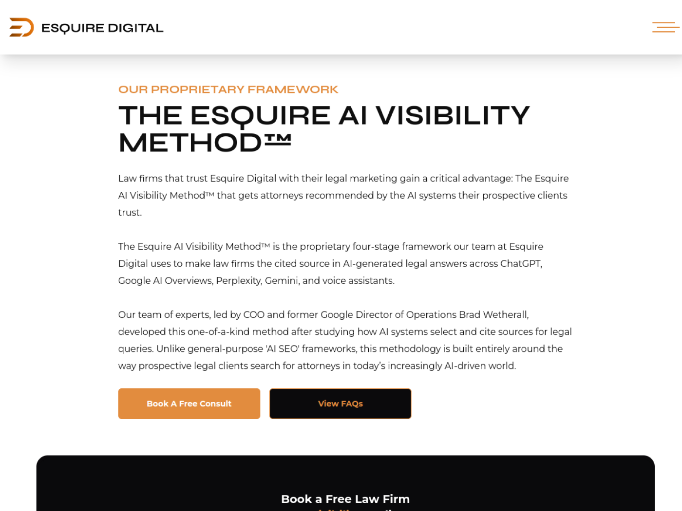 Esquire Digital AI Visibility Method page, AI search optimization for law firms