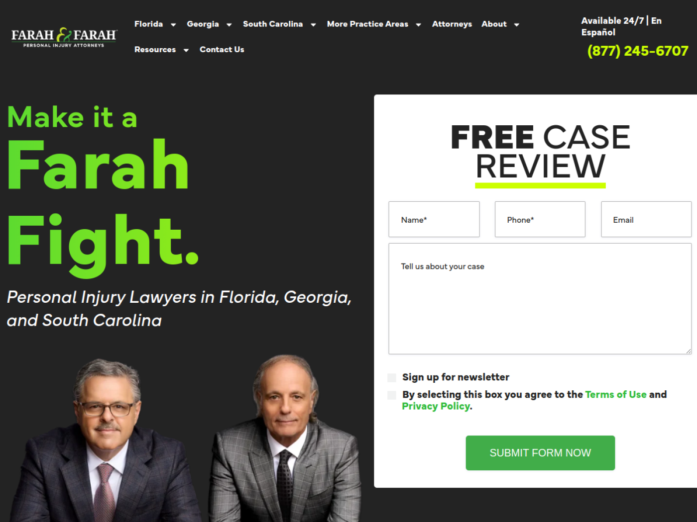 Farah & Farah homepage, Florida car accident law firms