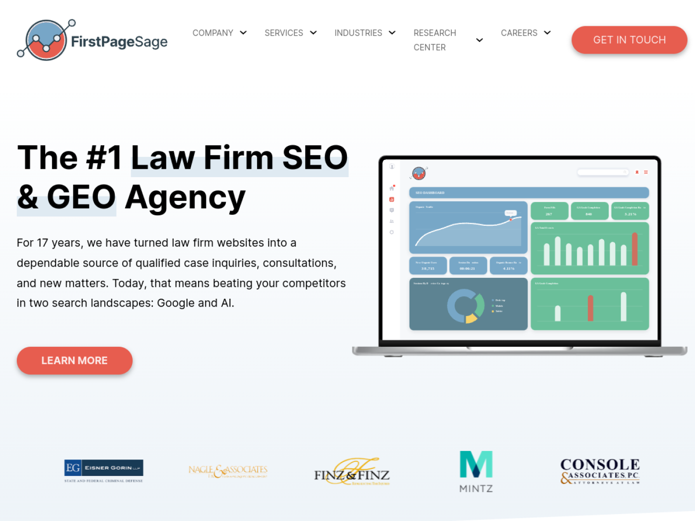 First Page Sage law firm SEO and GEO page, ChatGPT visibility agency
