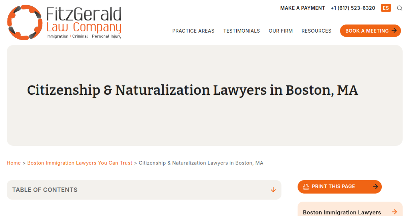 FitzGerald Law Company citizenship and naturalization lawyers in Boston page