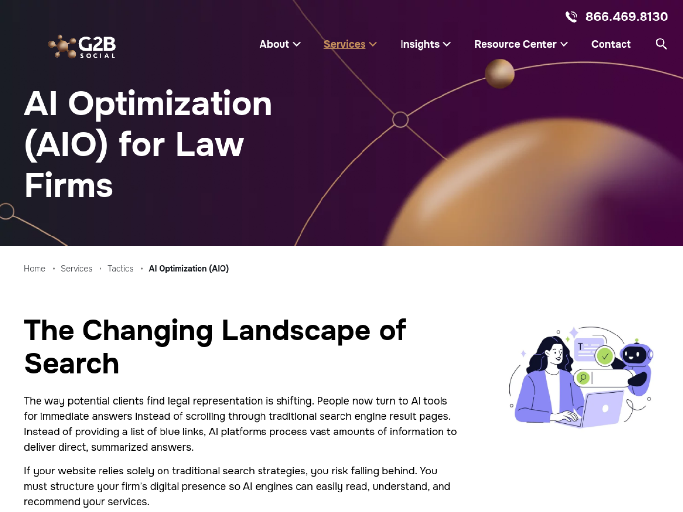Good2bSocial AI Optimization page for law firms seeking ChatGPT mentions