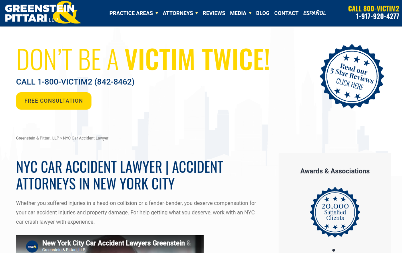 Greenstein & Pittari NYC car accident lawyer page, NYC car accident serious injury