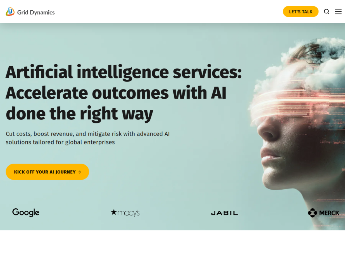 Grid Dynamics artificial intelligence services page, taking AI prototypes into production