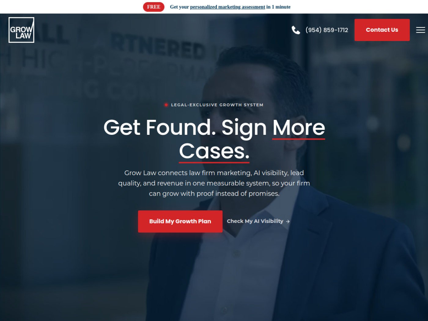 Grow Law homepage, law firm marketing agency with AI search optimization