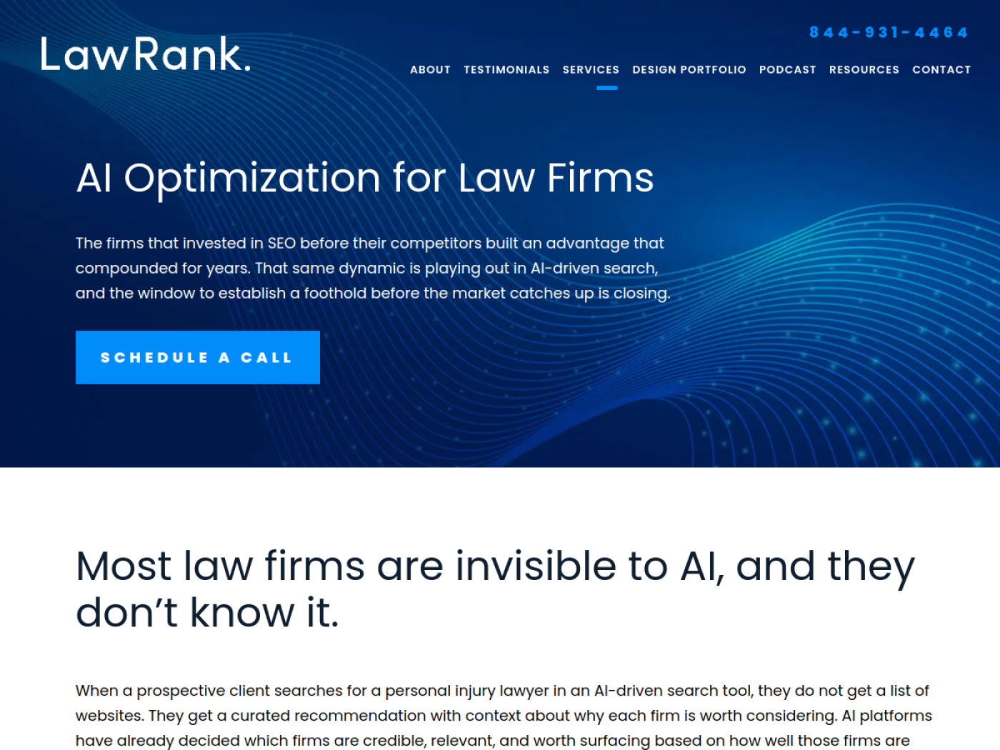 LawRank AI Optimization page for law firms seeking ChatGPT mentions