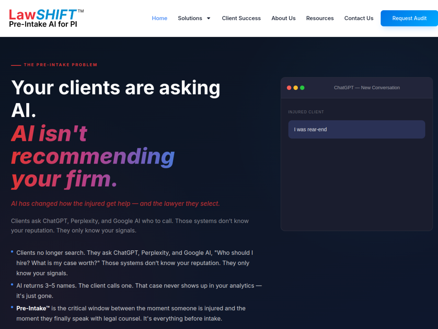 LawShift homepage, agency that helps personal injury law firms get mentioned in ChatGPT