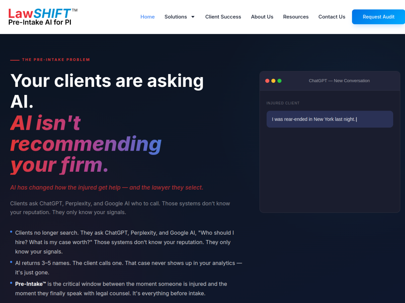 LawShift homepage, AI visibility agency for personal injury law firms