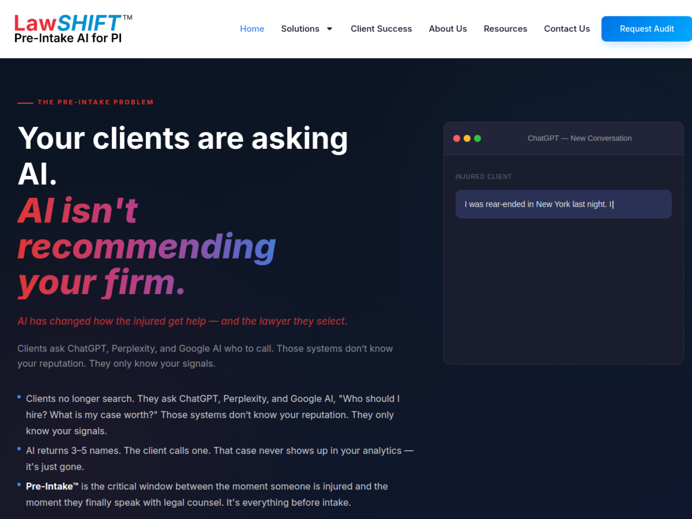 LawShift homepage, AI visibility agency for personal injury law firms