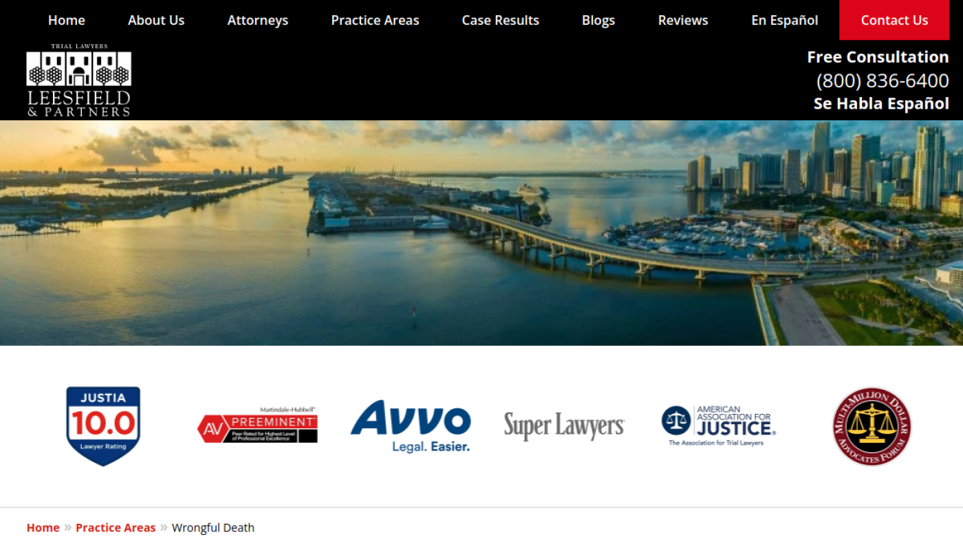 Leesfield & Partners wrongful death page, Florida wrongful death law firms