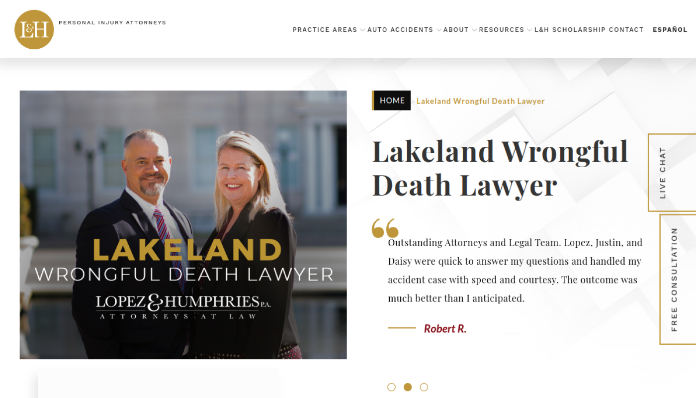 López & Humphries Lakeland wrongful death lawyer page, Florida wrongful death law firms