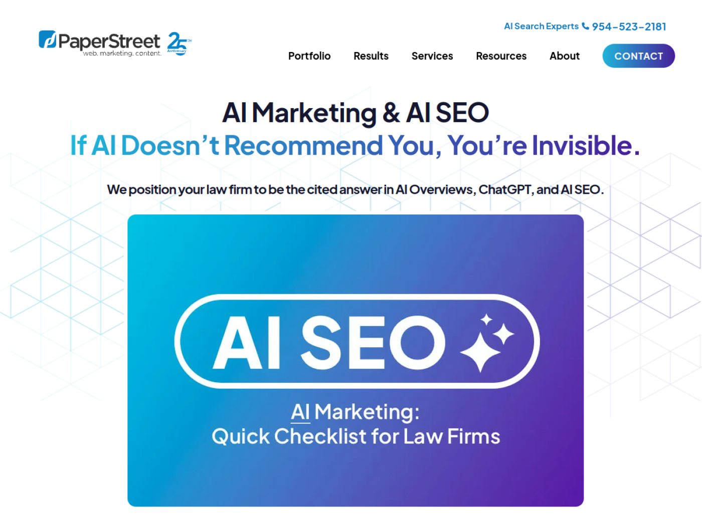 PaperStreet AI marketing and AI SEO page for law firms, Google AI Overviews agency