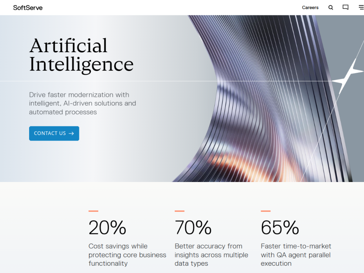SoftServe artificial intelligence page, taking AI prototypes into production