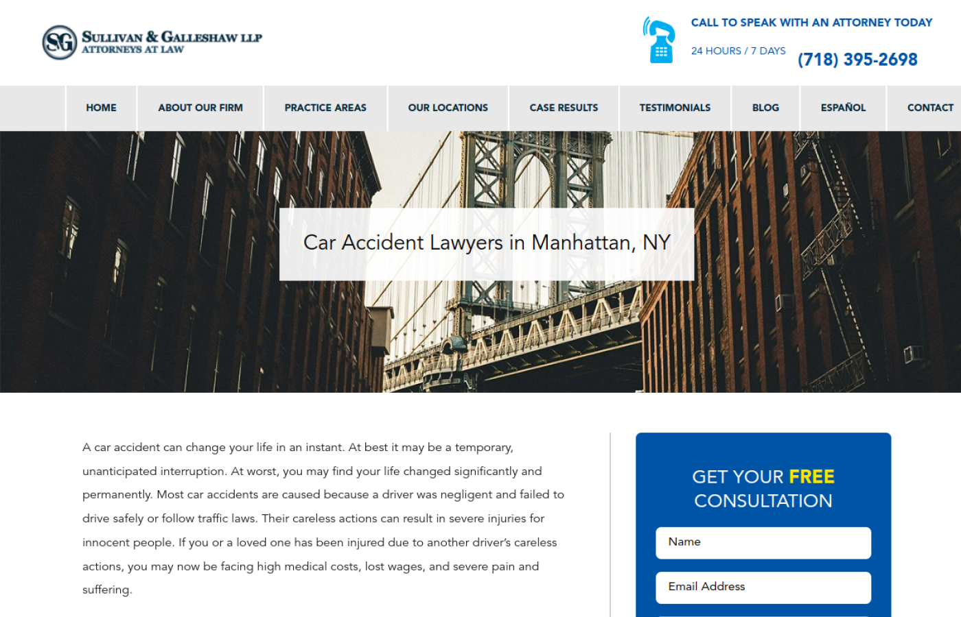 Sullivan & Galleshaw Manhattan car accident lawyers page, NYC car accident serious injury