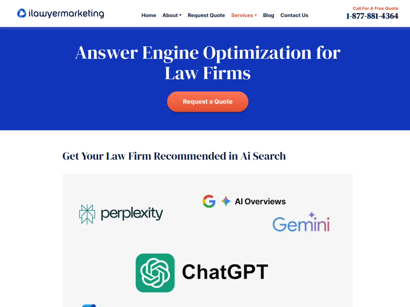 iLawyer Marketing answer engine optimization page for law firms, Google AI Overviews agency